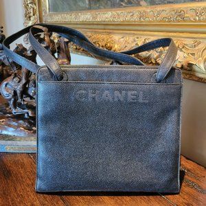 Chanel tote logo shopper in black caviar leather.I am open to offers!